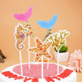 1Set Glitter Mermaid Tail SeahorseStarfish Cake Topper Girl Birthday Party Decoration Mermaid Party Cupcake Supplies. 