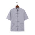 New cotton linen shirt Tang suit one word button short sleeve hirt Chinese style men Tops Male loose casual Kung fu outfit shirt.
