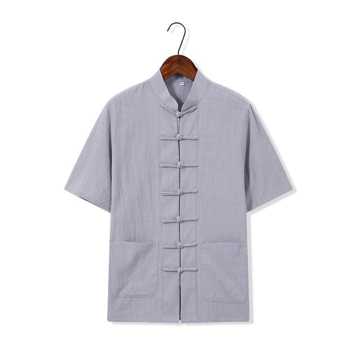 New%20cotton%20linen%20shirt%20Tang%20suit%20one%20word%20button%20short%20sleeve%20hirt%20Chinese%20style%20men%20Tops%20Male%20loose%20casual%20Kung%20fu%20outfit%20shirt%20-%20Image%202