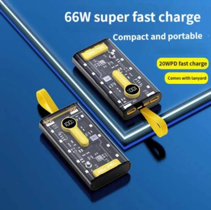 20000mAh Transparent Power Bank Portable 22.5W Fast Charging , PD 22W External Battery Charger Powerbank For iPhone Xiaomi