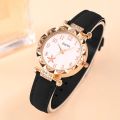 LooKeo Mall Ladies Dress Watch Set with 6PCS Fashion Jewelry - Black Leather Quartz Women's Watch with Necklace, Earrings, and Bracelet.