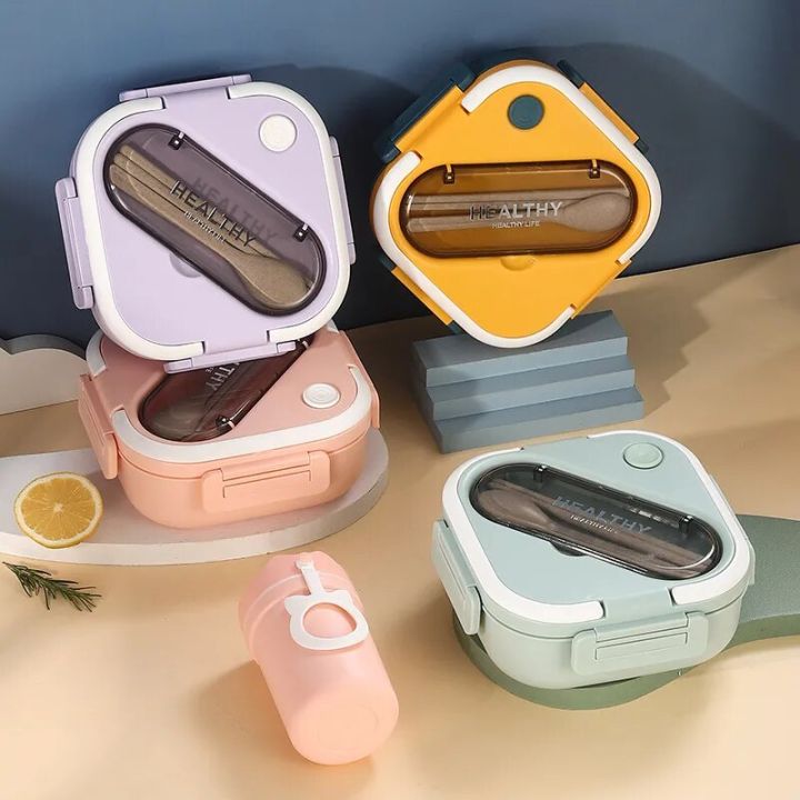 【NEW】 Ins Portable Divided Lunch Box Female Students Office Lunch Simple Cute Bento Box Can Be Microwave Heated