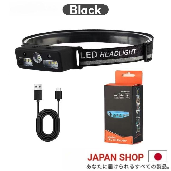 flashlight with headlights rechargeable led super bright headlamp heavy duty Japan waterproof usb lamp ilaw ng motor camping light for head diving underwater warning emergency trouble wave sensor headlight