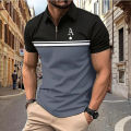 Polo T Shirt For Men Fashion Letter Printed Zipper Short Sleeve Shirts Casual Lapel Tops Summer Outdoor Loose Golf Wear Clothing KEEMEEUYZO.