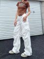2022 Solid Retro White Cargo Pants Women Harajuku Style Brown Hippie Wide Leg Parachute Trousers Female High Street Pantalone. 