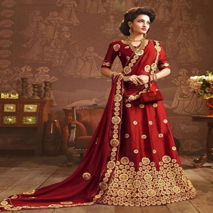 Maroon Semi-stitched Georgette Embroidery Lehenga For Women