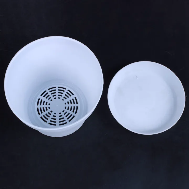 2X%20Plastic%20Plant%20Flower%20Pot%20Planter%20With%20Saucer%20Tray%20Round%20Gloss%20White%20Upper%20Caliber%20-,%2017cm%20/%206.69%20inch%20-%20Image%203