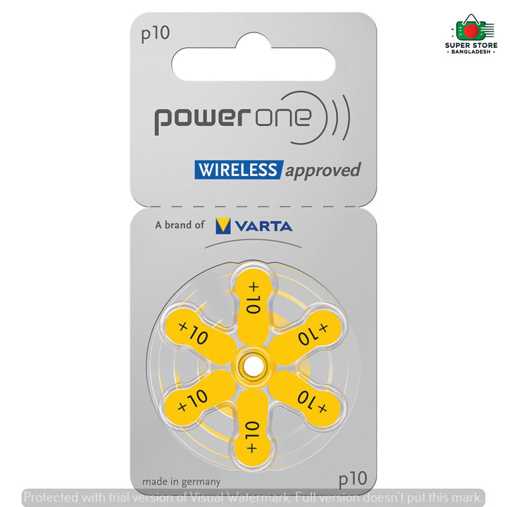 Power One -Germany Hearing Aid Battery Size 10, Pack of 6 Batteries