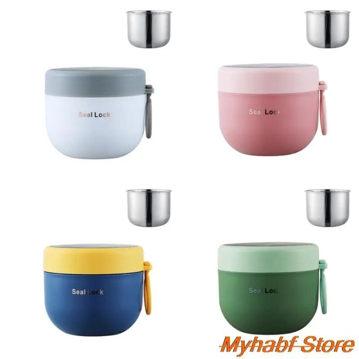 600ml Insulated Soup Cup with Spoon Stainless Steel Lunch Box Sealed Breadfast Oatmeal Cup Thermo Food Container Bowl Portable