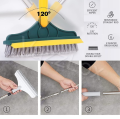 2 in 1 Cleaning Scrub Brush Grout Brush Scrape Floor Scrub Brush with Long Handle V-Shape Stiff Bristle Brush Scrubber with Squeegee 120°Rotating Magic Broom Brush for Cleaning Bathroom Glass Wall. 