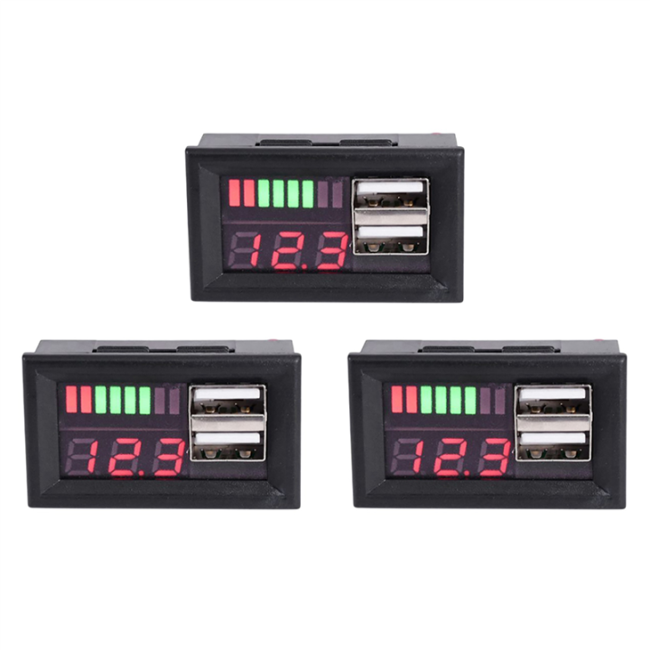 3X 12V Digital Voltmeter Voltage Battery Panel Meter for Car Motorcycle USB 5V 2A Output