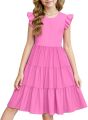Kids Girls Summer sweet Dresses with Short Sleeve A-Line design and Tiered Midi Casual Sundress Size 0-12 Years old childrens. 