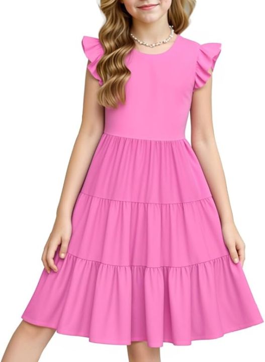 Kids%20Girls%20Summer%20sweet%20Dresses%20with%20Short%20Sleeve%20A-Line%20design%20and%20Tiered%20Midi%20Casual%20Sundress%20Size%200-12%20Years%20old%20childrens%20-%20Image%208