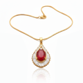 Luxury Women Jewelry Sets Rose 585 Gold Color – Red Stone Heart Shape Bridal Jewelry Set | Trendy Earring & Pendant Set for Ladies | Shining Gold Jewelry. 