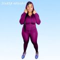 Plus Size Women's Clothing Solid Color Hooded Women Tracksuits Long Sleeve Zipper Matching Sets Elastic Pant Set Fitness Suits.