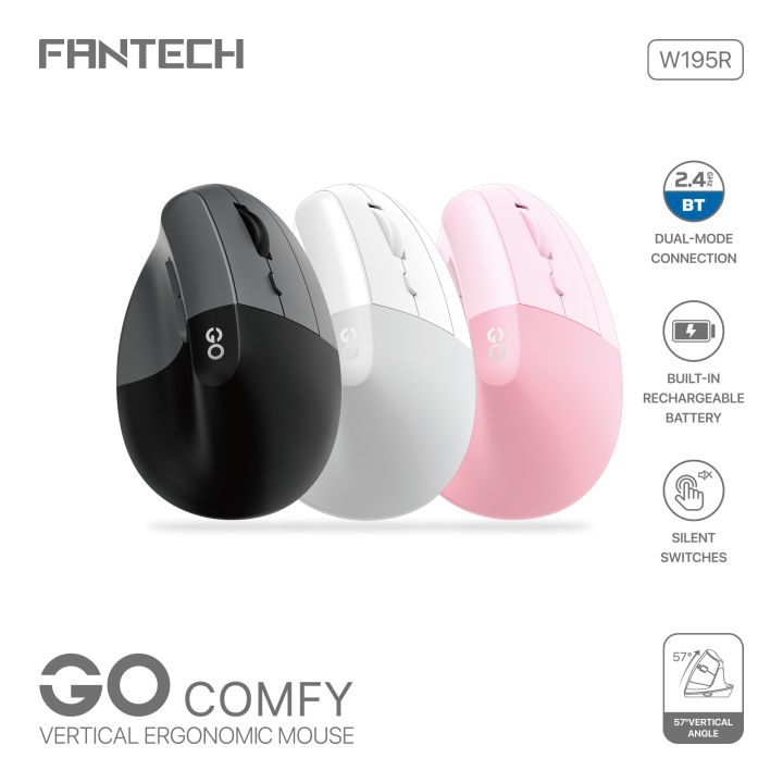 FANTECH W195R GO Comfy Mouse Vertical Ergonomic Design Wireless & Bluetooth Connection Compact Wireless Mouse