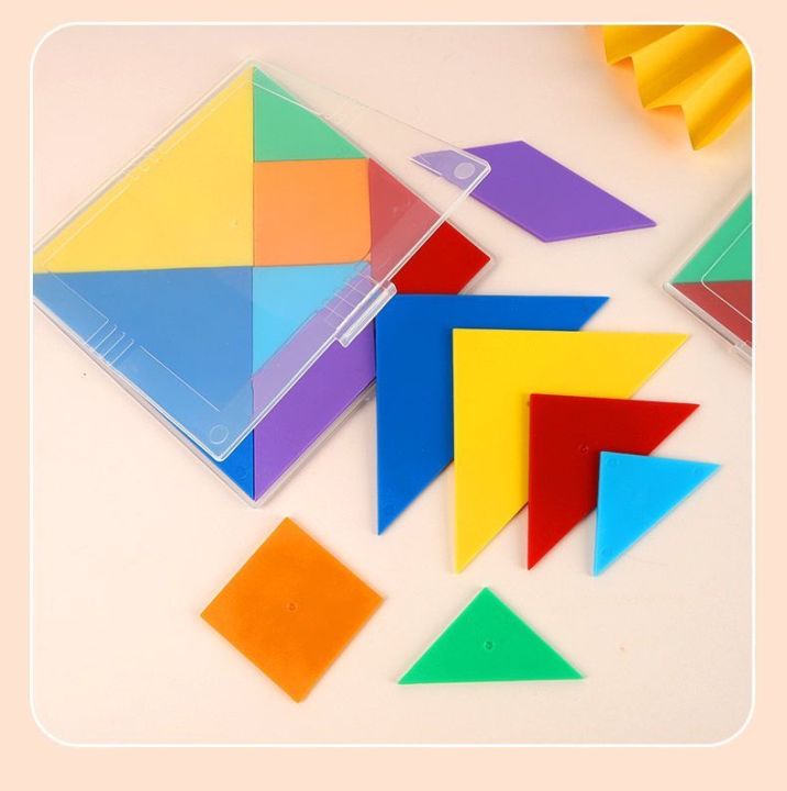 Wooden Tangram Puzzle Colorful Pattern Shape Creating Toy for Smart Intelligent Creative Kids Geometric Puzzle Educational Toy