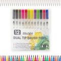 12 Pcs Dual Tip Brush Pens Art Markers Set Flexible Brush Pen.