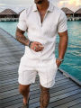 2023 New Summer Men's Shorts Set Short Sleeve Zip Polo Shirt Street T-shirt Two Piece Casual Sportswear Dislikelike.