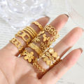 R0208 Fashion Jewelry 18k Gold Plated Flower And Leaf Open Ring Women Wedding Statement Stainless Steel Ring. 