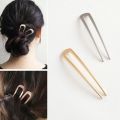 Chinese Style Metal U Shaped Hair Stick Fork Clip Minimalist Vintage Hanfu 2 Prong Updo Chignon Pin Bun Holder Hairpin.