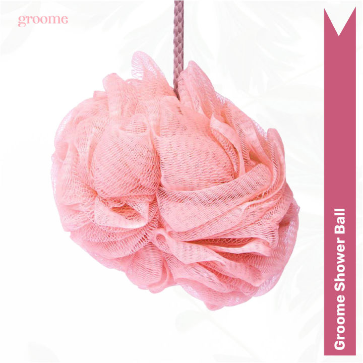 Groome Shower Ball Pink soft fiber gentle on skin long-lasting durable for kids and adults