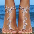 Stonefans Summer 2Pcs Set Rhinestone Leaf Finger Anklet for Women Luxury Silver Color Leaf Hand Harness Bracelet Jewelry Gift.