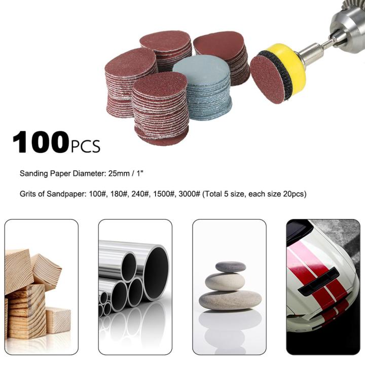 KOGEEK 100PCS 25mm 1" Sander Disc Sanding Disk 100-3000 Grit Paper with 1inch Abrasive Polish Pad Plate + 1/8" Shank Rotary Tool
