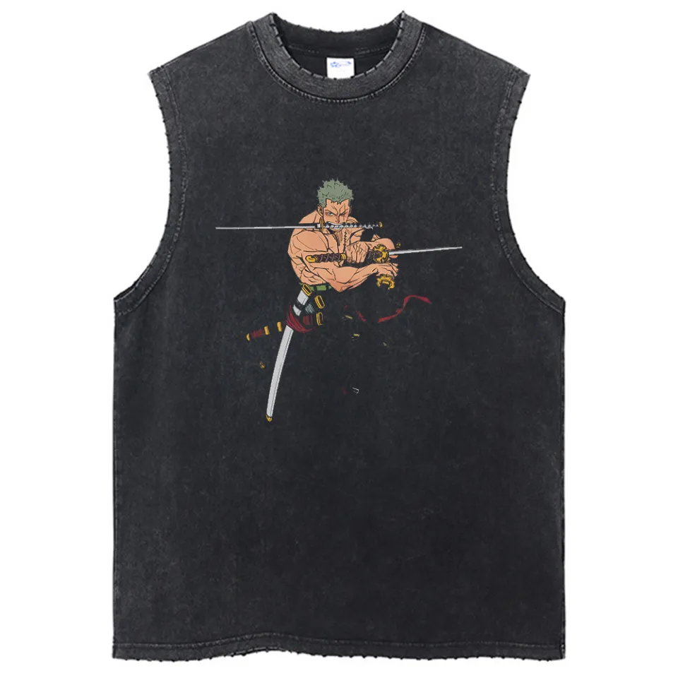 One Piece TShirt Vest Washed T Shirt Anime Oversize Vest