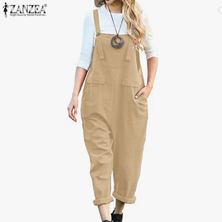 ZANZEA Womens Dungaree Bib Pants Jumpsuit Wide Leg Long Trousers Casual Loose Overalls #15