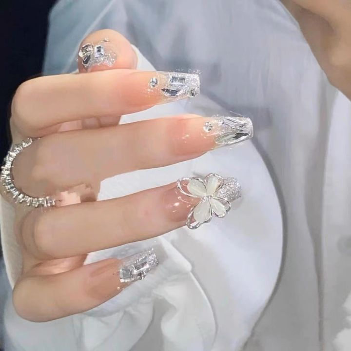 Xiaohongshu hand-worn nail nail pieces wholesale long diamond butterfly nail stickers finished nail patches jelly glue