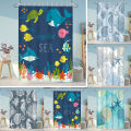 Ocean Underwater World Shower Curtain Starfish Seahorse Bathroom Curtain Home Decor Bath Screen Waterproof Polyester with Hooks.