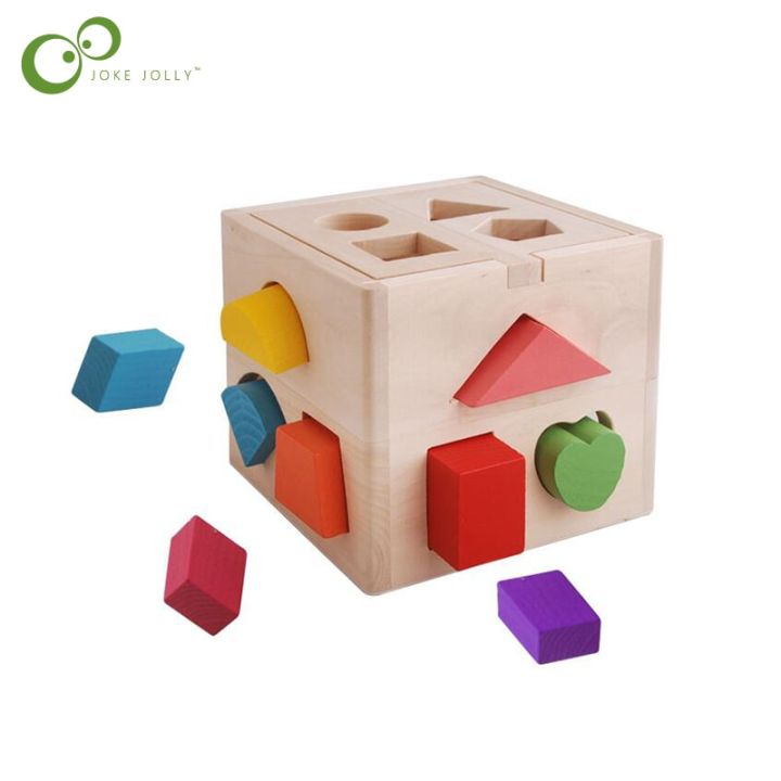 Wooden Shape Sorting Cube Classic Wooden Toy With 13 Shapes Montessori Early Learning Educational Toys for Kids