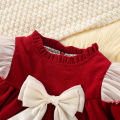 (0-3 Years Old Girls) Autumn/Winter New Girls Dress Bow Ribbon Small Flying Sleeve Round Neck Sweet Princess Dress Solid Color Birthday Party Team Dress. 
