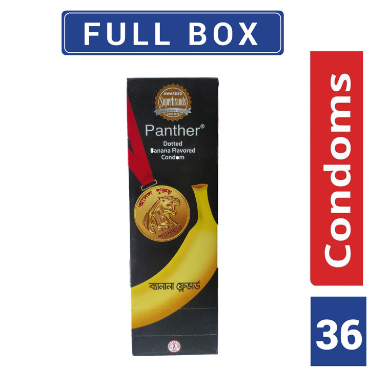 Panther Dotted Banana Condom - Full Box ( 36 Condoms )