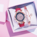 New Casual Fashion Belt Flower Watch & Star Bracelet For Women Gift Item 2Pcs With BOX. 