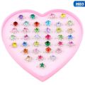 12/24/set Mixed Flower Heart Ring Baby Kids Girl Children's Cartoon Rings With Display Box For Christmas Gift. 