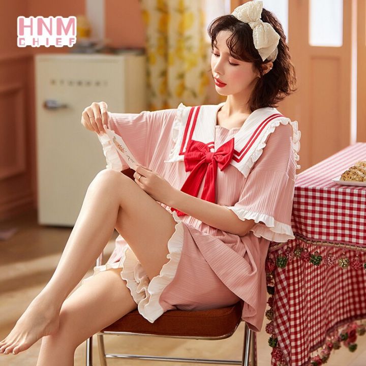 Kawaii%20Pajamas%20Pyjamas%20Women%20Plus%20Size%20Cute%20Princess%20Style%20Home%20Sleepwear%20Sailor%20Nightgown%20Moon%20Pink%20Bows%20Shorts%20Sets%20Pajama%20Set%20-%20Image%204