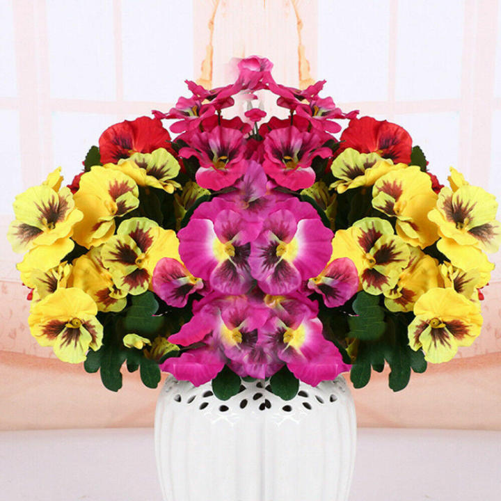 Wedding%20Garden%20Deor%2010%20Heads%20Stems%20Artificial%20silk%20Flowers%20Pansy%20Bunch%20Home%20-%20Image%203