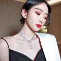Korean Fashion Temperament Crystal Shiny Clavicle Chain Female European and American Chain around the Neck Round Small Pendant Prom Accessories Locket Chain for Ladies at Wedding, Birthday Party, Anniversary Gift.