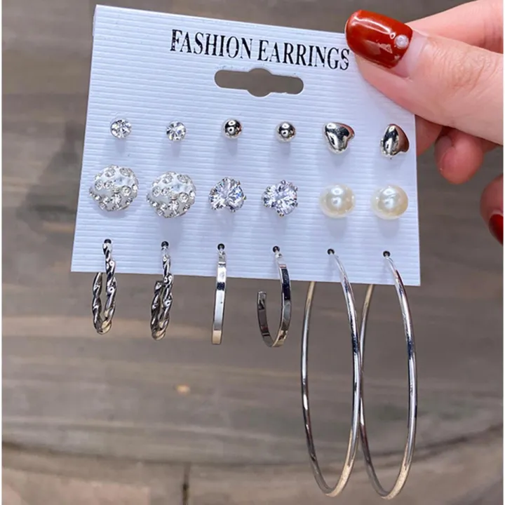 Trendy%2012%20Pairs%20=%2024%20Pcs%20Crystal%20Stud%20Earrings%20for%20Women%20New%20Collection%20-%20Square%20Ball%20Heart%20Small%20Earrings%20for%20Girls%20Simple%20Stylish%20-%20Earring%20for%20Women%20-%20Kaner%20Dul%20-%20Image%202