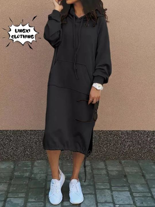 2023%20Autumn%20and%20Winter%20Fashion%20New%20Women's%20Sweater%20Robe%20Large%20Hooded%20Elegant%20Pocket%20Split%20Warm%20Hoodie%20Long%20Dress%20-%20Image%202