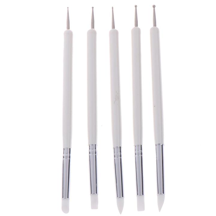 5pcs/Set soft pottery clay tool silicone stainlestwo head sculpting art tool