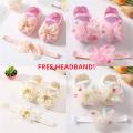2Pcs Newborn Infant Baby Girl Shoes +Headband Set Lace Big Bowknot Princess Cute Flats Soft Sole Shoes. 