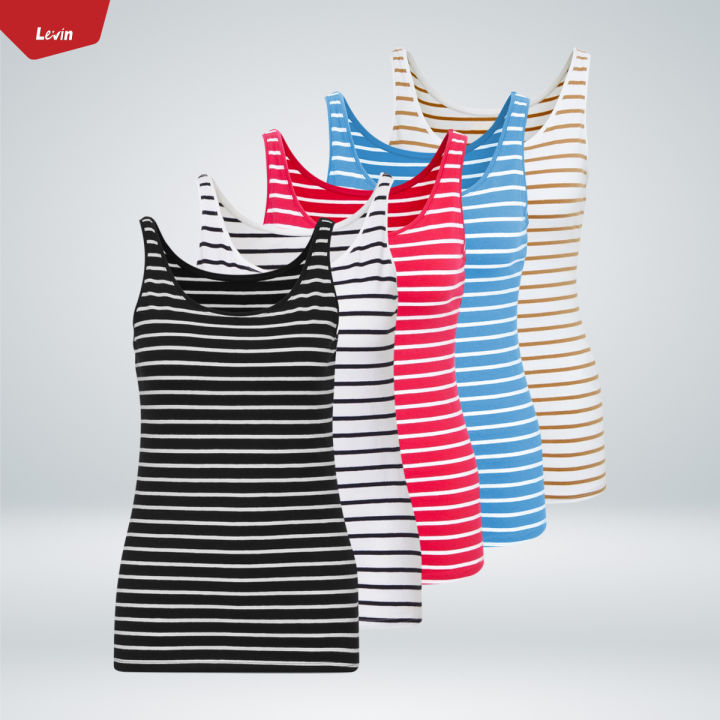 Women's Cotton Stretch Round Neck Striped Tank Top From Levin