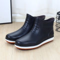 Rain boots men's four seasons Korea short tube low top fashion velvet rain boots anti-slip wear-resistant water shoes work waterproof rubber shoes.