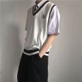 Three-Piece Set-College WinddkUniform Men's Sweater Vest Male Student TrendjkKnitted Sleeveless Sweater Shirt. 