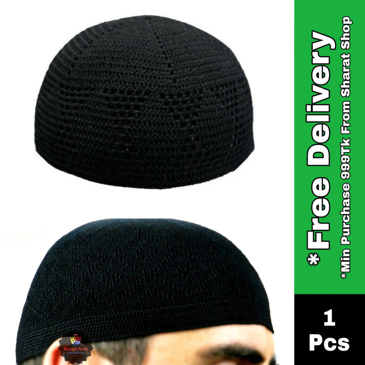 Black%20Tupi%20For%20Men%20Stretch%20Cotton%20Free%20Size%20Islamic%20Prayer%20Cap%20Knitted%20Hat%20-%20Turkey%20-%20Image%204