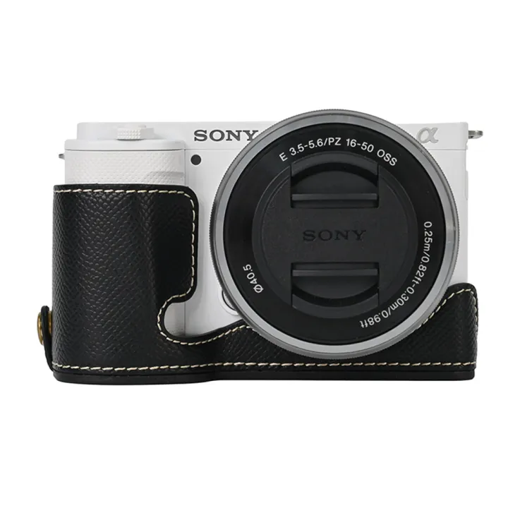 Palm%20Print%20PU%20Leather%20Camera%20Half%20Body%20Case%20For%20Sony%20ZV-E10%20ZVE10%20Battery%20Opening%20Bottom%20Cover%20With%20Hand%20Strap%20-%20Image%202