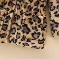 1-5Y Kids Girls Leopard Plush Coat Baby Autumn Winter Clothing Long Sleeve Elastic Waist Zip-Up Hooded Jacket Children Outerwear. 